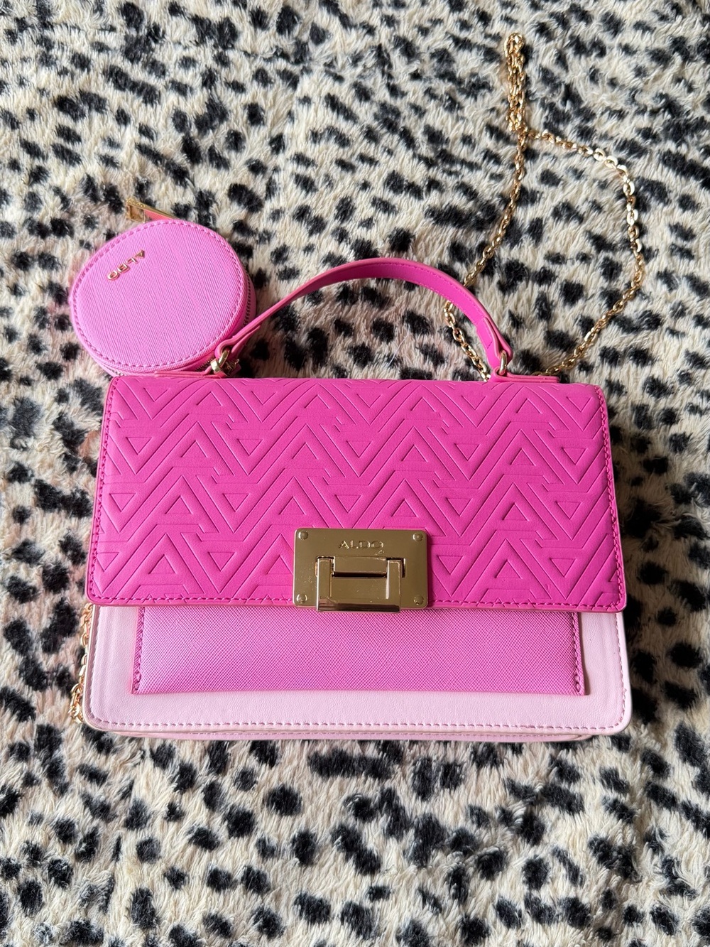 ALDO Hot Pink and Light Pink Quilted Chevron Crossbody with Gold Hardware
